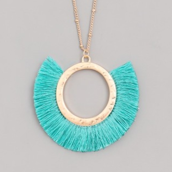 Bermuda Turquoise and Gold Tassel Pendant Necklace - Picture 4 of 6